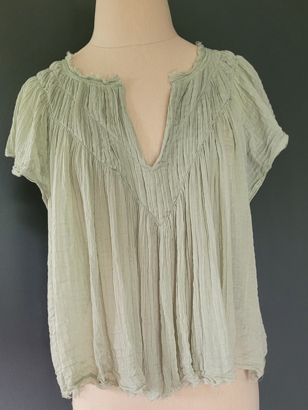 Free People Padma Sage Green Gauze-y Top. Size: L